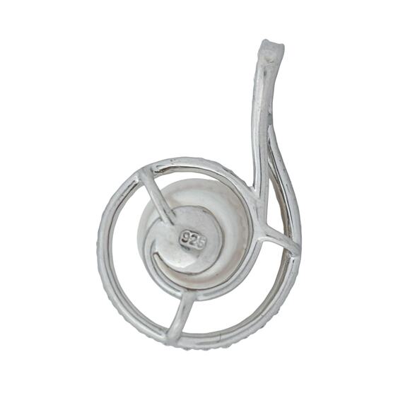 Elegant Pearl Pendant | Sterling Silver CZ Accent Swirl Jewelry - Picture 3 of 7